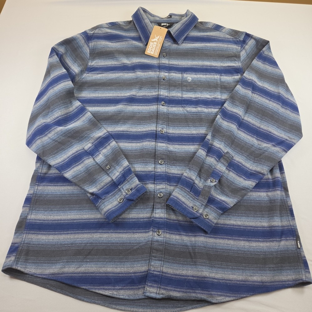 Eddie Bauer Eddie's Favorite Flannel Shirt Blue Plaid Men's 2XLT XXL Tall NEW
